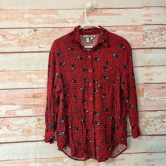 VINTAGE Houndstooth Cowboy Boot Button Up Shirt - Picture 2 of 7